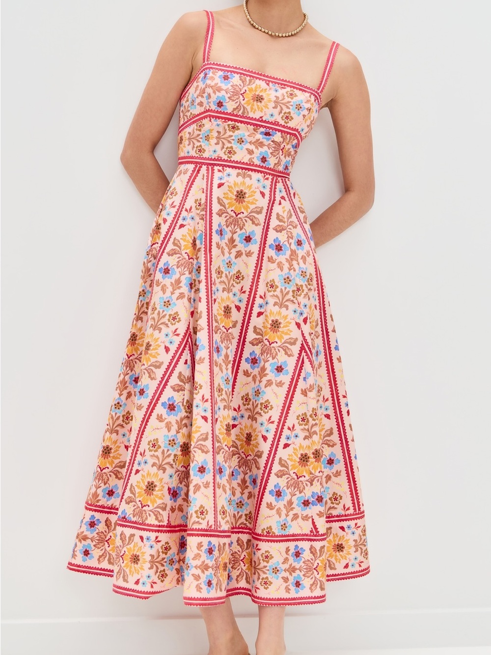 ISO - Hill House Margot Midi Dress in Pink Floral Block Stripe - Size Small